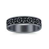 Flowers Ring Oxidized Band Solid 925 Sterling Silver Thumb Ring (5mm)