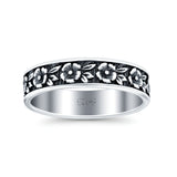 Flowers Ring Oxidized Band Solid 925 Sterling Silver Thumb Ring (5mm)