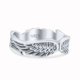Unique Vintage Wings Design Antique Feather Band Oxidized Band Solid 925 Sterling Silver Thumb Ring (5.4mm)