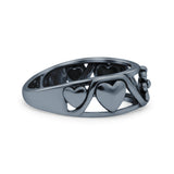 Gorgeous Open Hearts And Flower Shaped Design Dainty Oxidized Statement Band Solid 925 Sterling Silver Thumb Ring (5.7mm)