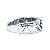 Gorgeous Open Hearts And Flower Shaped Design Dainty Oxidized Statement Band Solid 925 Sterling Silver Thumb Ring (5.7mm)