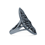 Filigree Leaves Circle Charm Tree of Life Statement Oxidized Band Solid 925 Sterling Silver Thumb Ring (27.5mm)