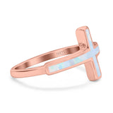 Sideways Cross Ring Rhodium Plated Band Lab Created Opal 925 Sterling Silver (12mm)