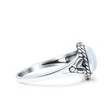 Filigree Petite Dainty Lab Opal Ring Solid Oval Oxidized 925 Sterling Silver