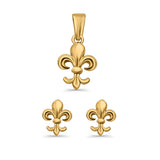 Fleur de Lis Jewelry Matching Set Pendant Drop Dangle Earring 925 Sterling Silver