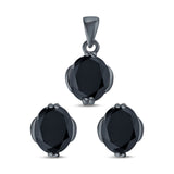 Jewelry Matching Set Pendant Earring Oval Simulated CZ 925 Sterling Silver