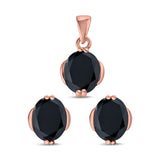 Jewelry Matching Set Pendant Earring Oval Simulated CZ 925 Sterling Silver