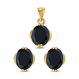 Jewelry Matching Set Pendant Earring Oval Simulated CZ 925 Sterling Silver