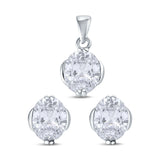 Jewelry Matching Set Pendant Earring Oval Simulated CZ 925 Sterling Silver