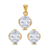 Jewelry Matching Set Pendant Earring Oval Simulated CZ 925 Sterling Silver