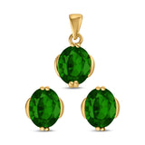 Jewelry Matching Set Pendant Earring Oval Simulated CZ 925 Sterling Silver