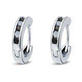 Eternity Huggie Hoop Earrings Channel Round Simulated CZ 925 Sterling Silver (16mm)
