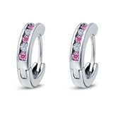 Eternity Huggie Hoop Earrings Channel Round Simulated CZ 925 Sterling Silver (16mm)