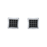 Square Hip Hop Stud Earrings Screwback Round Simulated CZ 925 Sterling Silver