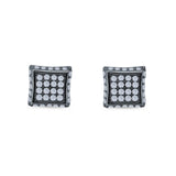 Square Hip Hop Stud Earrings Screwback Round Simulated CZ 925 Sterling Silver