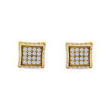 Square Hip Hop Stud Earrings Screwback Round Simulated CZ 925 Sterling Silver
