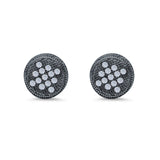 Round Stud Earrings Micro Pave Simulated CZ Screwback 925 Sterling Silver