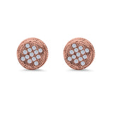 Round Stud Earrings Micro Pave Simulated CZ Screwback 925 Sterling Silver