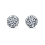 Round Stud Earrings Micro Pave Simulated CZ Screwback 925 Sterling Silver