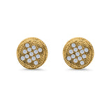 Round Stud Earrings Micro Pave Simulated CZ Screwback 925 Sterling Silver