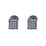 Square Stud Earrings Simulated CZ Accent Screw Back 925 Sterling Silver (6mm)