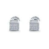 Square Stud Earrings Simulated CZ Accent Screw Back 925 Sterling Silver (6mm)