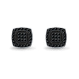 Square Cushion Shape Simulated CZ Stud Earrings Screw-Back Round Pave 925 Sterling Silver