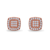Square Cushion Shape Simulated CZ Stud Earrings Screw-Back Round Pave 925 Sterling Silver