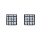 Square Stud Earrings Pave Simulated CZ Screw-Back 925 Sterling Silver
