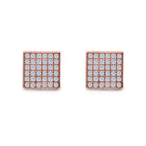 Square Stud Earrings Pave Simulated CZ Screw-Back 925 Sterling Silver