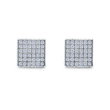 Square Stud Earrings Pave Simulated CZ Screw-Back 925 Sterling Silver