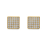 Square Stud Earrings Pave Simulated CZ Screw-Back 925 Sterling Silver