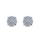 Hip Hop Stud Earrings Screwback Round Simulated CZ 925 Sterling Silver (10mm)