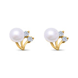 Elegant Pearl Stud Earrings Simulated CZ 925 Sterling Silver