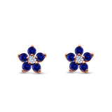Cluster Flower Stud Earrings Round Simulated CZ 925 Sterling Silver