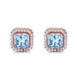 Stud Earrings Wedding Bridal Princess Simulated Cubic Zirconia Solid 925 Sterling Silver
