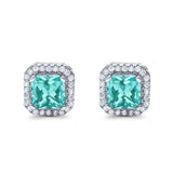 Stud Earrings Wedding Bridal Princess Simulated Cubic Zirconia Solid 925 Sterling Silver