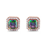 Stud Earrings Wedding Bridal Princess Simulated Cubic Zirconia Solid 925 Sterling Silver