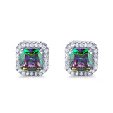 Stud Earrings Wedding Bridal Princess Simulated Cubic Zirconia Solid 925 Sterling Silver