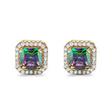 Stud Earrings Wedding Bridal Princess Simulated Cubic Zirconia Solid 925 Sterling Silver