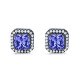 Stud Earrings Wedding Bridal Princess Simulated Cubic Zirconia Solid 925 Sterling Silver