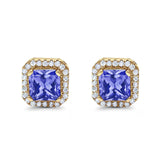 Stud Earrings Wedding Bridal Princess Simulated Cubic Zirconia Solid 925 Sterling Silver