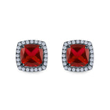 Cushion Cut Stud Earrings Simulated CZ 925 Sterling Silver