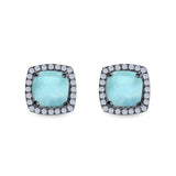 Cushion Cut Stud Earrings Simulated CZ 925 Sterling Silver