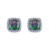 Cushion Cut Stud Earrings Simulated CZ 925 Sterling Silver