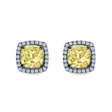 Cushion Cut Stud Earrings Simulated CZ 925 Sterling Silver