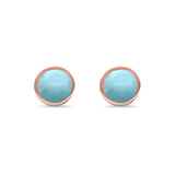 Bezel Stud Earring Round Lab Created Opal 925 Sterling Silver (7mm)