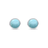 Bezel Stud Earring Round Lab Created Opal 925 Sterling Silver (7mm)