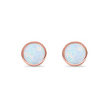 Bezel Stud Earring Round Lab Created Opal 925 Sterling Silver (7mm)