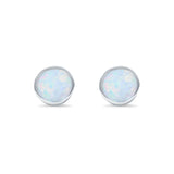 Bezel Stud Earring Round Lab Created Opal 925 Sterling Silver (7mm)